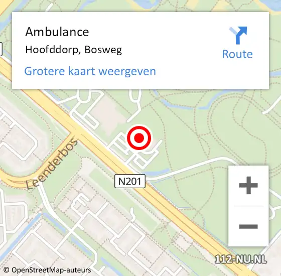 Locatie op kaart van de 112 melding: Ambulance Hoofddorp, Bosweg op 29 september 2024 21:15