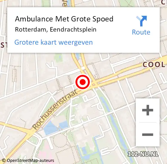 Locatie op kaart van de 112 melding: Ambulance Met Grote Spoed Naar Rotterdam, Eendrachtsplein op 29 september 2024 21:18