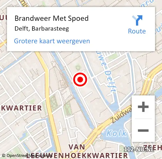 Locatie op kaart van de 112 melding: Brandweer Met Spoed Naar Delft, Barbarasteeg op 29 september 2024 21:29