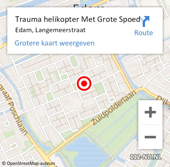 Locatie op kaart van de 112 melding: Trauma helikopter Met Grote Spoed Naar Edam, Langemeerstraat op 29 september 2024 21:34