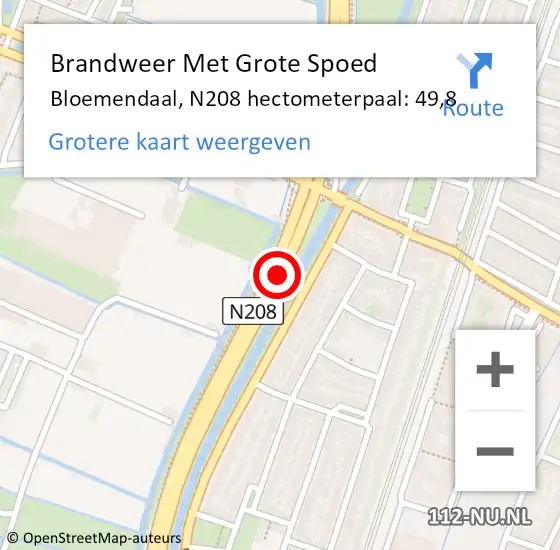 Locatie op kaart van de 112 melding: Brandweer Met Grote Spoed Naar Bloemendaal, N208 hectometerpaal: 49,8 op 29 september 2024 21:49