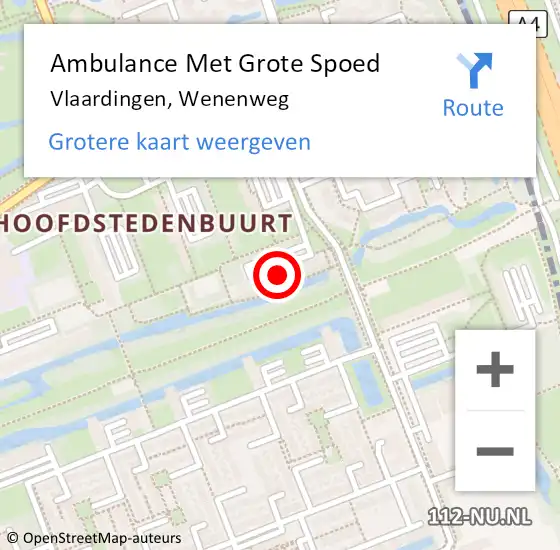 Locatie op kaart van de 112 melding: Ambulance Met Grote Spoed Naar Vlaardingen, Wenenweg op 29 september 2024 21:59