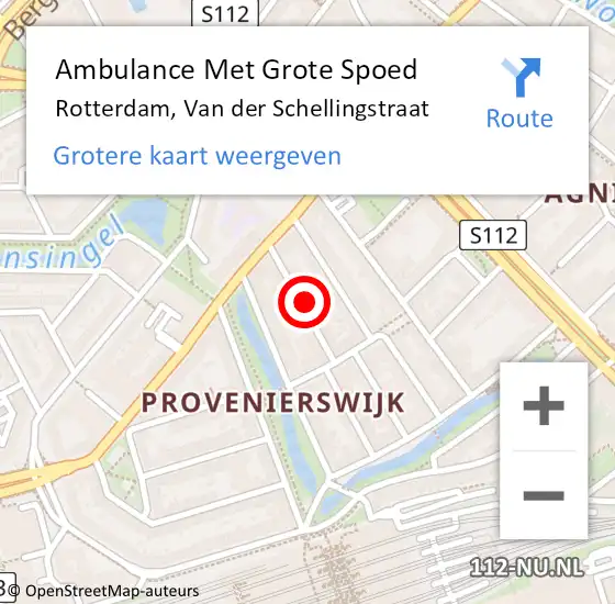 Locatie op kaart van de 112 melding: Ambulance Met Grote Spoed Naar Rotterdam, Van der Schellingstraat op 29 september 2024 22:05