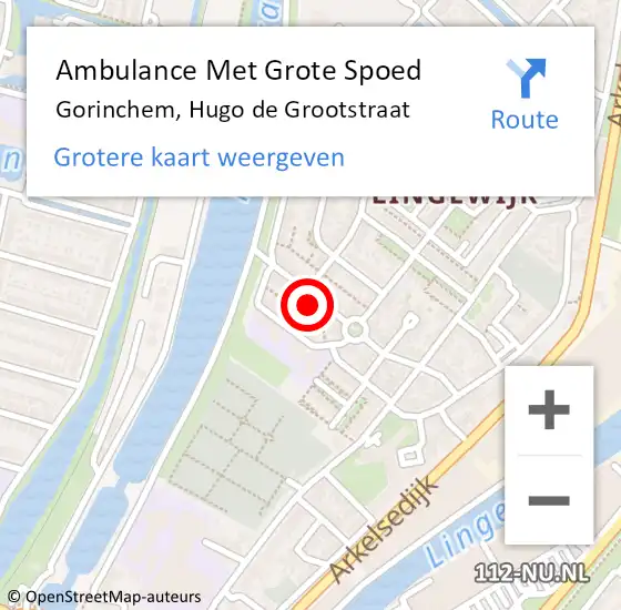 Locatie op kaart van de 112 melding: Ambulance Met Grote Spoed Naar Gorinchem, Hugo de Grootstraat op 29 september 2024 22:18