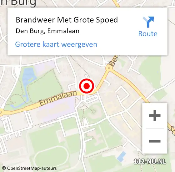 Locatie op kaart van de 112 melding: Brandweer Met Grote Spoed Naar Den Burg, Emmalaan op 29 september 2024 22:27