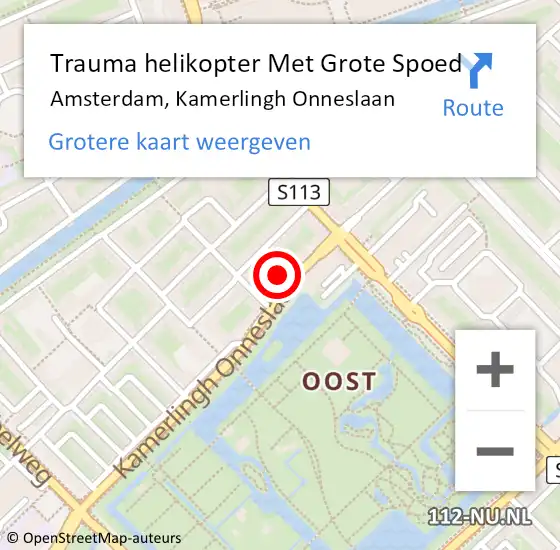 Locatie op kaart van de 112 melding: Trauma helikopter Met Grote Spoed Naar Amsterdam, Kamerlingh Onneslaan op 29 september 2024 22:37