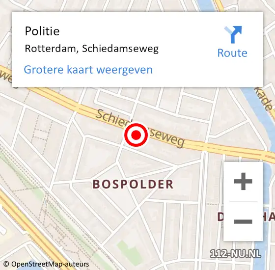 Locatie op kaart van de 112 melding: Politie Rotterdam, Schiedamseweg op 29 september 2024 22:48