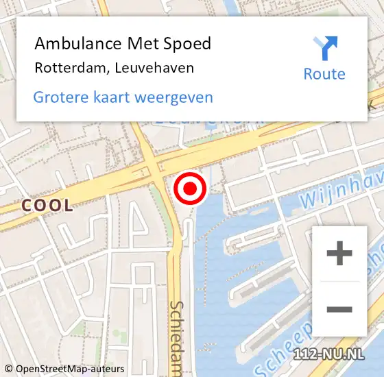 Locatie op kaart van de 112 melding: Ambulance Met Spoed Naar Rotterdam, Leuvehaven op 29 september 2024 23:17