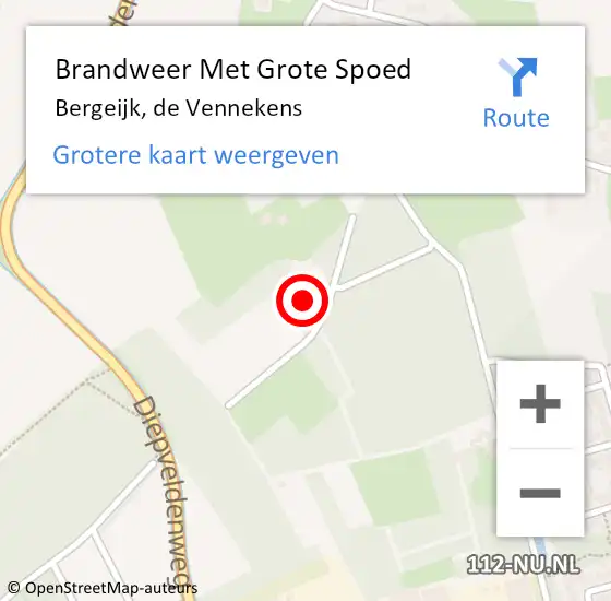 Locatie op kaart van de 112 melding: Brandweer Met Grote Spoed Naar Bergeijk, de Vennekens op 29 september 2024 23:20