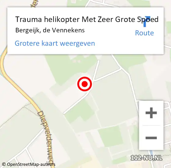 Locatie op kaart van de 112 melding: Trauma helikopter Met Zeer Grote Spoed Naar Bergeijk, de Vennekens op 29 september 2024 23:20