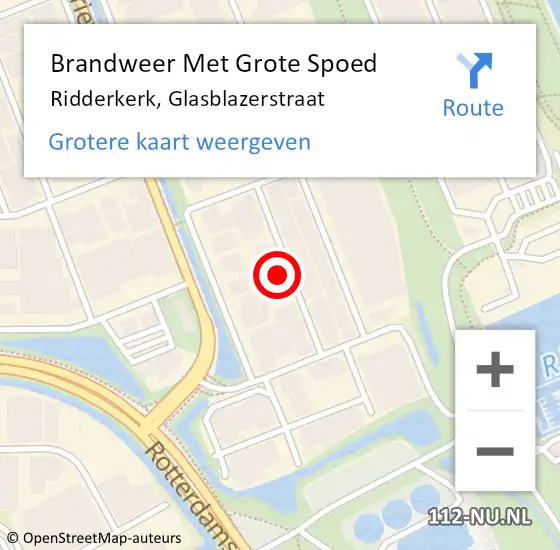 Locatie op kaart van de 112 melding: Brandweer Met Grote Spoed Naar Ridderkerk, Glasblazerstraat op 30 september 2024 00:35