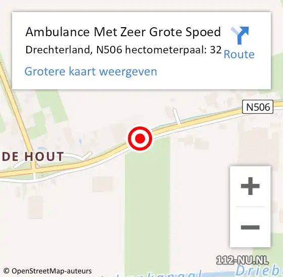 Locatie op kaart van de 112 melding: Ambulance Met Zeer Grote Spoed Naar Drechterland, N506 hectometerpaal: 32 op 30 september 2024 01:47