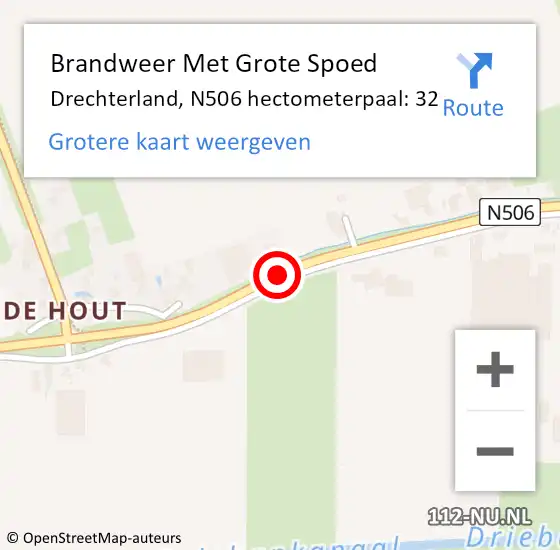 Locatie op kaart van de 112 melding: Brandweer Met Grote Spoed Naar Drechterland, N506 hectometerpaal: 32 op 30 september 2024 01:47