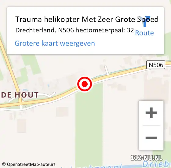 Locatie op kaart van de 112 melding: Trauma helikopter Met Zeer Grote Spoed Naar Drechterland, N506 hectometerpaal: 32 op 30 september 2024 01:48