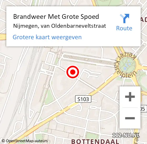 Locatie op kaart van de 112 melding: Brandweer Met Grote Spoed Naar Nijmegen, van Oldenbarneveltstraat op 30 september 2024 03:30