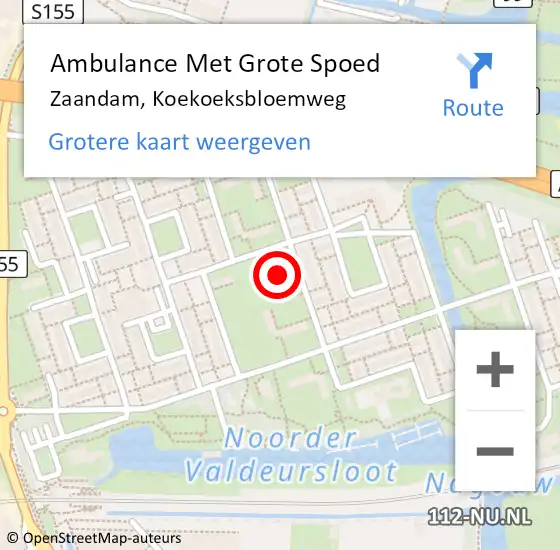 Locatie op kaart van de 112 melding: Ambulance Met Grote Spoed Naar Zaandam, Koekoeksbloemweg op 30 september 2024 04:00