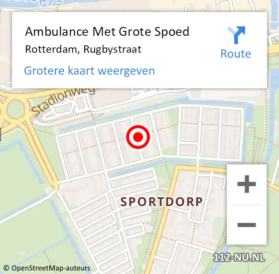 Locatie op kaart van de 112 melding: Ambulance Met Grote Spoed Naar Rotterdam, Rugbystraat op 30 september 2024 05:45