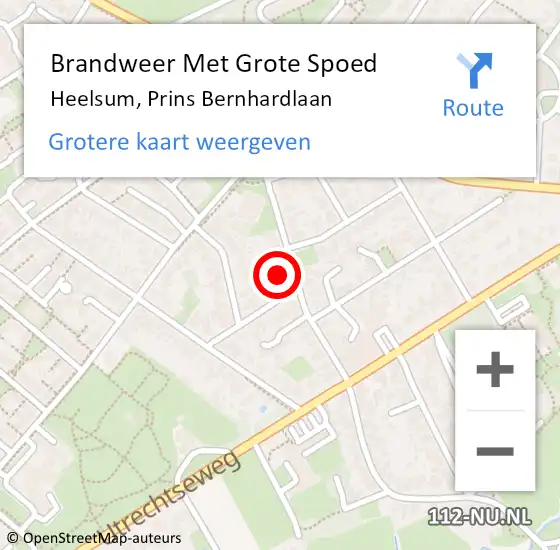 Locatie op kaart van de 112 melding: Brandweer Met Grote Spoed Naar Heelsum, Prins Bernhardlaan op 30 september 2024 06:06