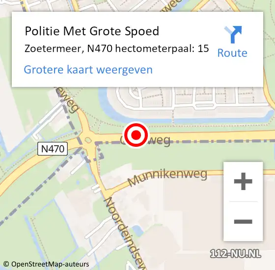 Locatie op kaart van de 112 melding: Politie Met Grote Spoed Naar Zoetermeer, N470 hectometerpaal: 15 op 30 september 2024 06:45