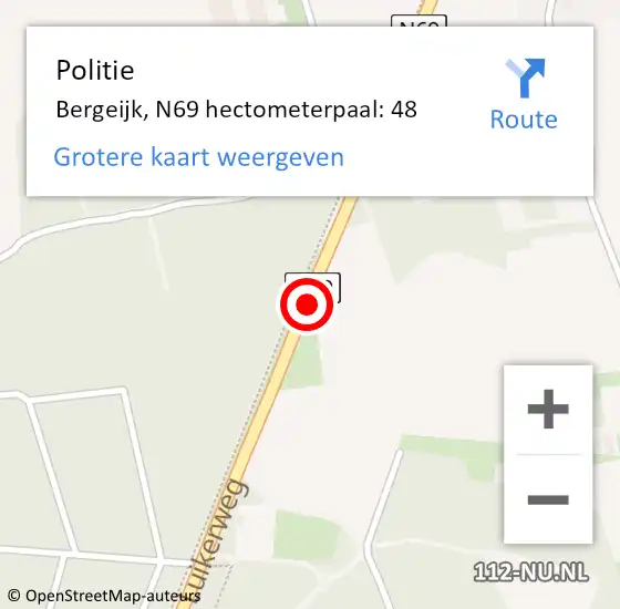 Locatie op kaart van de 112 melding: Politie Bergeijk, N69 hectometerpaal: 48 op 30 september 2024 07:09