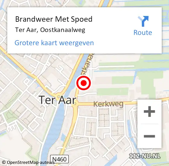 Locatie op kaart van de 112 melding: Brandweer Met Spoed Naar Ter Aar, Oostkanaalweg op 21 oktober 2014 19:03