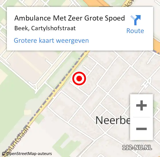 Locatie op kaart van de 112 melding: Ambulance Met Zeer Grote Spoed Naar Beek, Cartylshofstraat op 30 september 2024 07:43