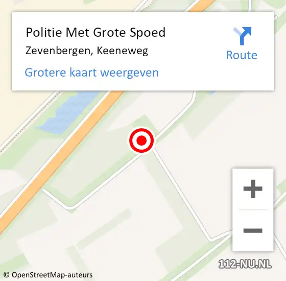 Locatie op kaart van de 112 melding: Politie Met Grote Spoed Naar Zevenbergen, Keeneweg op 30 september 2024 07:50