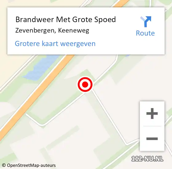 Locatie op kaart van de 112 melding: Brandweer Met Grote Spoed Naar Zevenbergen, Keeneweg op 30 september 2024 07:51