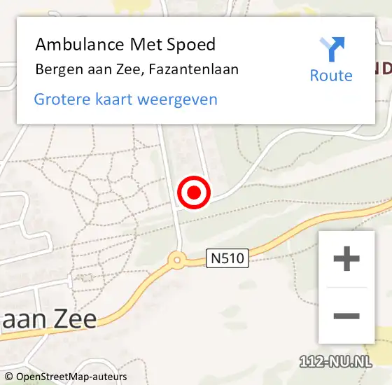 Locatie op kaart van de 112 melding: Ambulance Met Spoed Naar Bergen aan Zee, Fazantenlaan op 30 september 2024 08:19