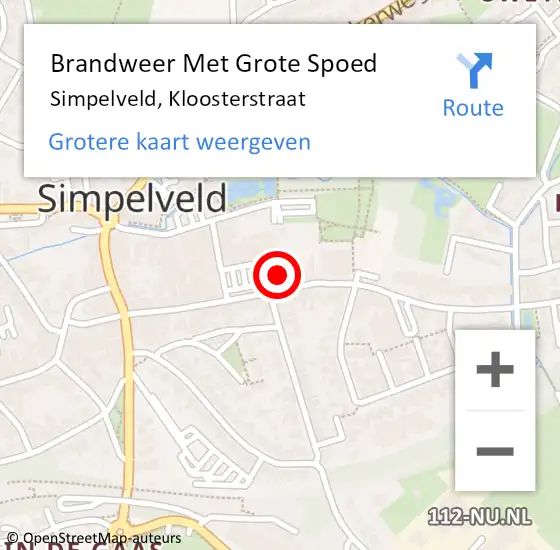 Locatie op kaart van de 112 melding: Brandweer Met Grote Spoed Naar Simpelveld, Kloosterstraat op 30 september 2024 08:39