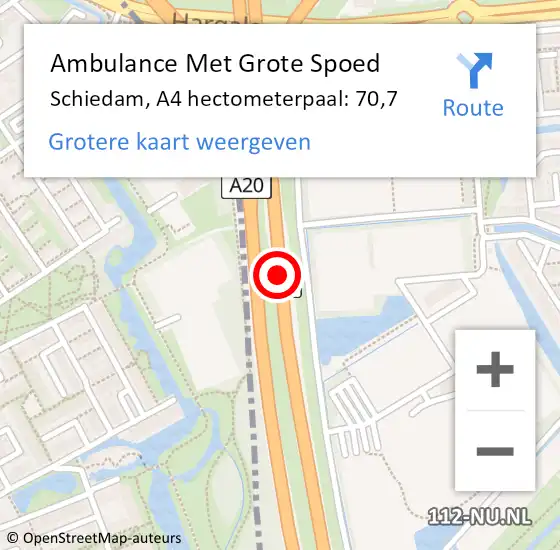 Locatie op kaart van de 112 melding: Ambulance Met Grote Spoed Naar Schiedam, A4 hectometerpaal: 70,7 op 30 september 2024 08:42