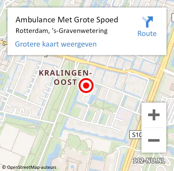 Locatie op kaart van de 112 melding: Ambulance Met Grote Spoed Naar Rotterdam, 's-Gravenwetering op 30 september 2024 08:43