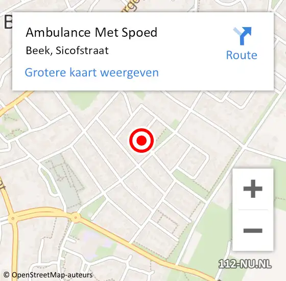 Locatie op kaart van de 112 melding: Ambulance Met Spoed Naar Beek, Sicofstraat op 21 oktober 2014 19:09