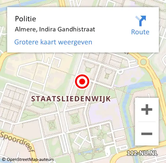 Locatie op kaart van de 112 melding: Politie Almere, Indira Gandhistraat op 30 september 2024 08:59