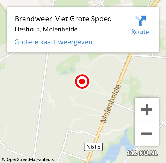 Locatie op kaart van de 112 melding: Brandweer Met Grote Spoed Naar Lieshout, Molenheide op 30 september 2024 09:04