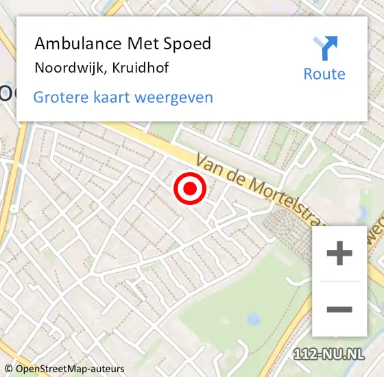 Locatie op kaart van de 112 melding: Ambulance Met Spoed Naar Noordwijk, Kruidhof op 30 september 2024 09:16