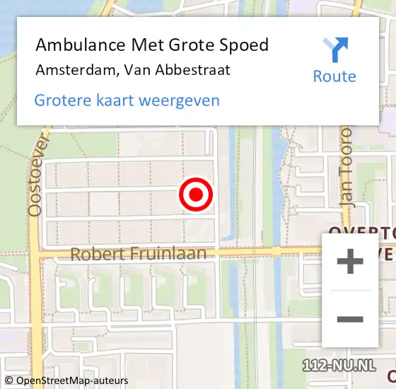 Locatie op kaart van de 112 melding: Ambulance Met Grote Spoed Naar Amsterdam, Van Abbestraat op 30 september 2024 09:43