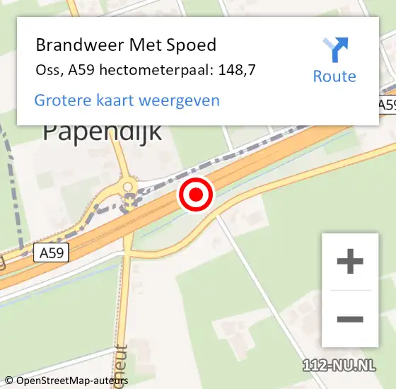 Locatie op kaart van de 112 melding: Brandweer Met Spoed Naar Oss, A59 hectometerpaal: 148,7 op 30 september 2024 09:50