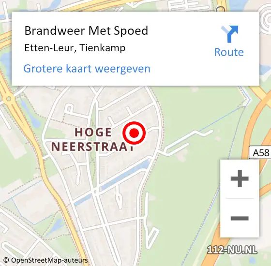 Locatie op kaart van de 112 melding: Brandweer Met Spoed Naar Etten-Leur, Tienkamp op 30 september 2024 10:01