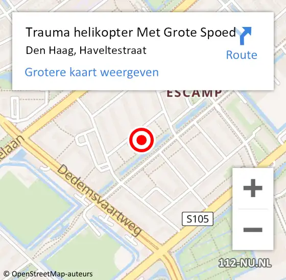 Locatie op kaart van de 112 melding: Trauma helikopter Met Grote Spoed Naar Den Haag, Haveltestraat op 30 september 2024 11:09