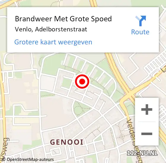 Locatie op kaart van de 112 melding: Brandweer Met Grote Spoed Naar Venlo, Adelborstenstraat op 30 september 2024 11:11