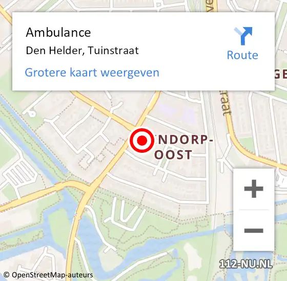 Locatie op kaart van de 112 melding: Ambulance Den Helder, Tuinstraat op 30 september 2024 11:44