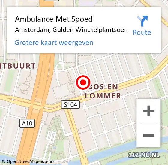 Locatie op kaart van de 112 melding: Ambulance Met Spoed Naar Amsterdam, Gulden Winckelplantsoen op 30 september 2024 11:45