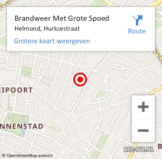 Locatie op kaart van de 112 melding: Brandweer Met Grote Spoed Naar Helmond, Hurksestraat op 30 september 2024 11:52