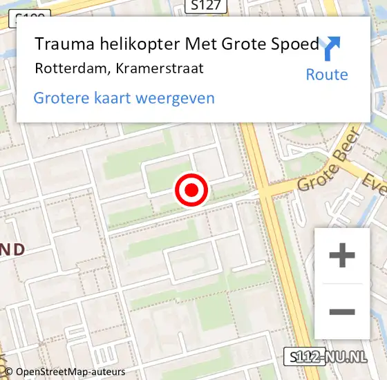 Locatie op kaart van de 112 melding: Trauma helikopter Met Grote Spoed Naar Rotterdam, Kramerstraat op 30 september 2024 12:00