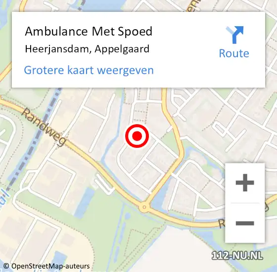 Locatie op kaart van de 112 melding: Ambulance Met Spoed Naar Heerjansdam, Appelgaard op 30 september 2024 12:01