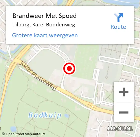 Locatie op kaart van de 112 melding: Brandweer Met Spoed Naar Tilburg, Karel Boddenweg op 30 september 2024 12:02