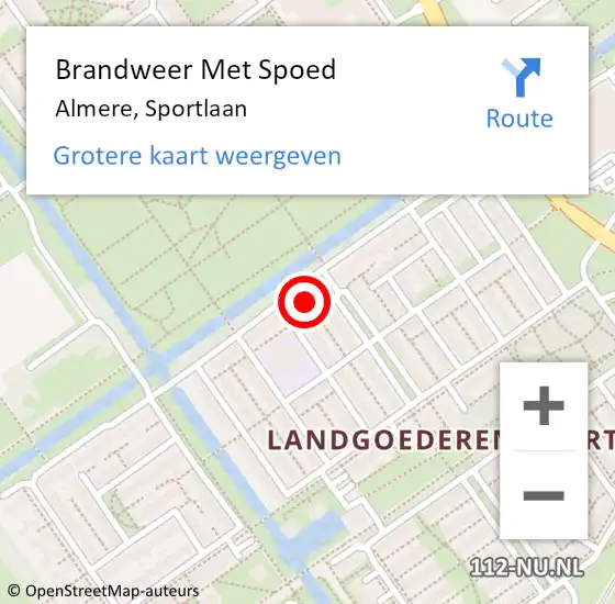 Locatie op kaart van de 112 melding: Brandweer Met Spoed Naar Almere, Sportlaan op 21 oktober 2014 19:36