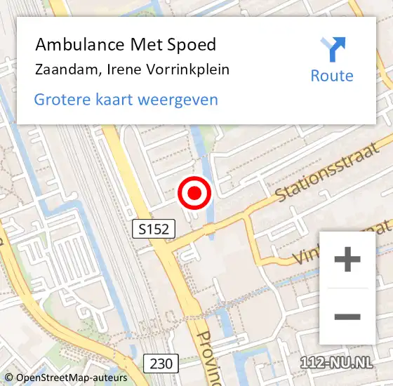 Locatie op kaart van de 112 melding: Ambulance Met Spoed Naar Zaandam, Irene Vorrinkplein op 30 september 2024 12:14