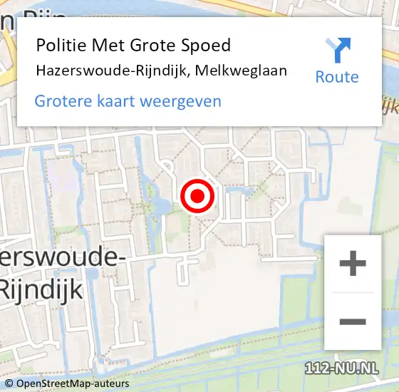 Locatie op kaart van de 112 melding: Politie Met Grote Spoed Naar Hazerswoude-Rijndijk, Melkweglaan op 30 september 2024 12:27